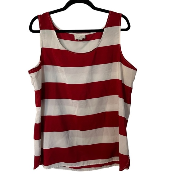 Ann Taylor Loft Women’s Scoop Neck Red & White Stripe Sleeveless Top Sz XL GUC - Picture 1 of 6
